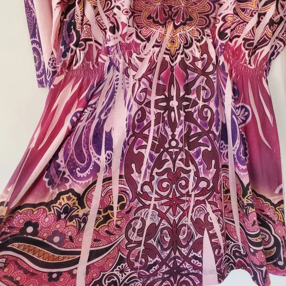STARIALLE Sz S 3/4 Bell Sleeve Tunic Top Pink Purple V Neck Fairy Boho Hippie - Picture 5 of 14
